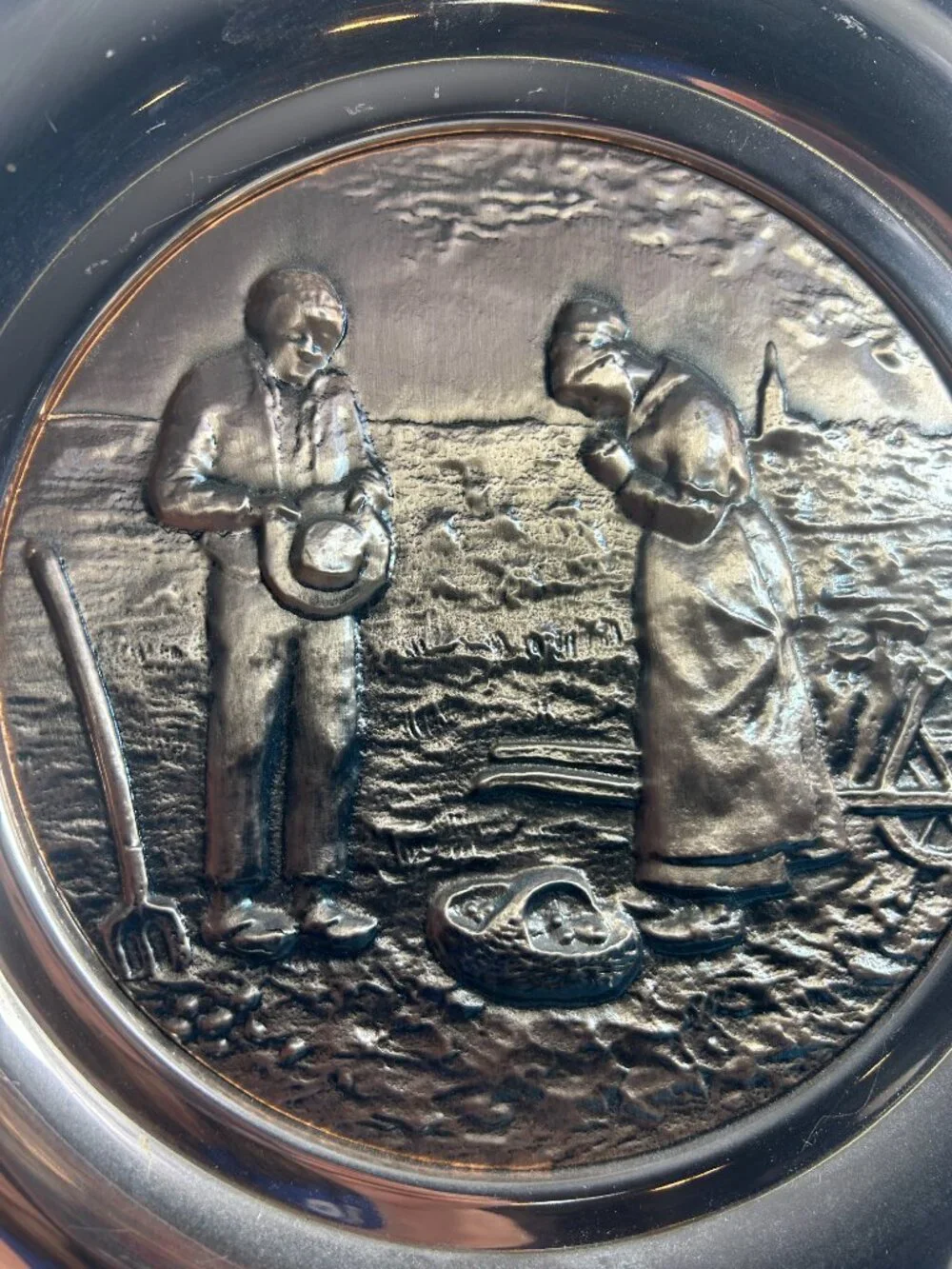 VTG French Copper Relief The Angelus Wall Art Plate Cuivre Veritable Verni Farm